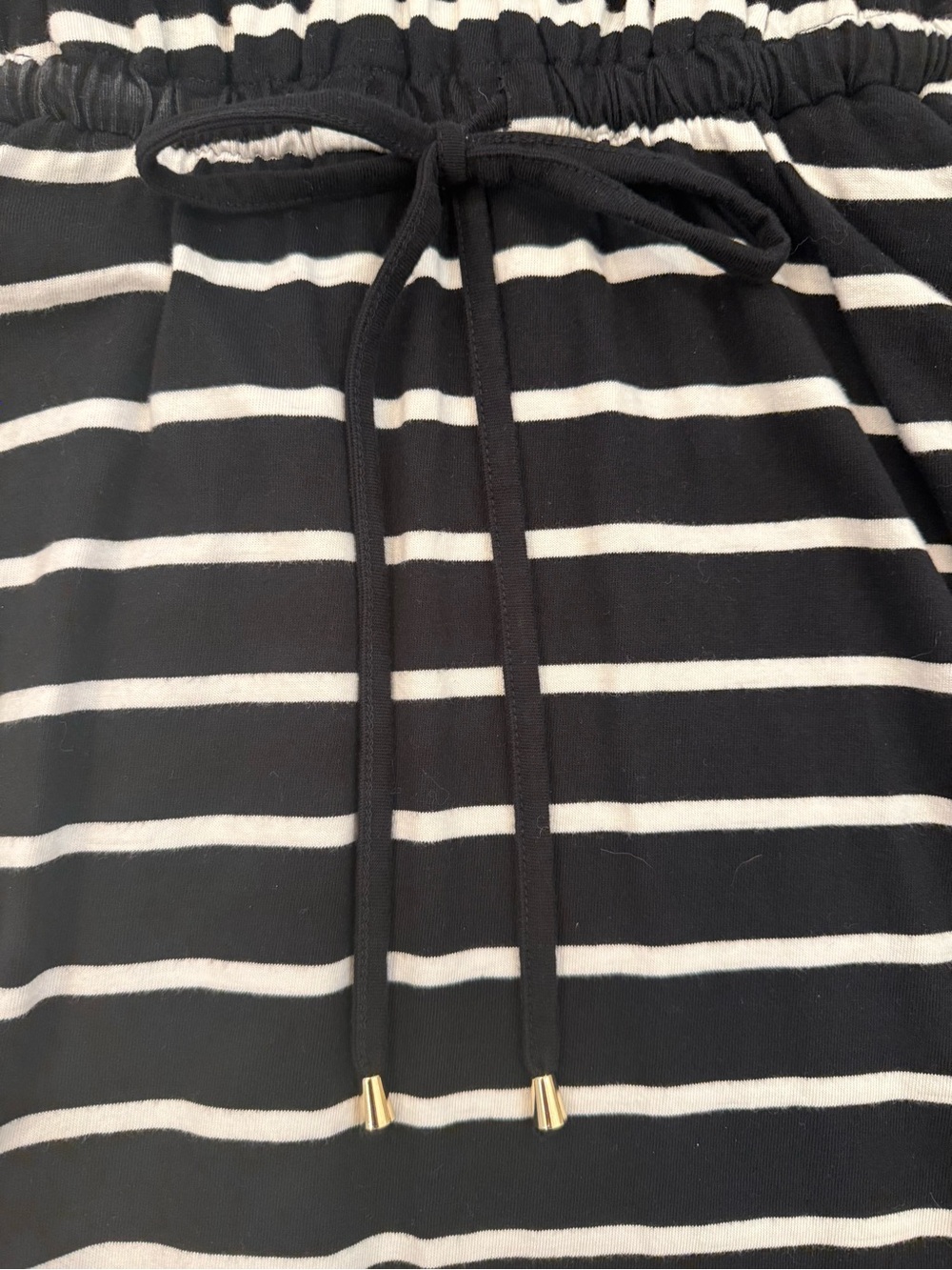 LOFT Striped V-Neck Drawstring Mini Pocket Dress - Black & White, size XS - Picture 6 of 9